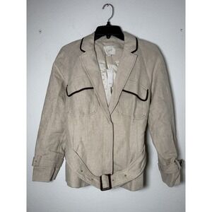 Ann Taylor LOFT Womens Blazer Jacket Sz 8 Tan Beige Belted Linen NEW Safari